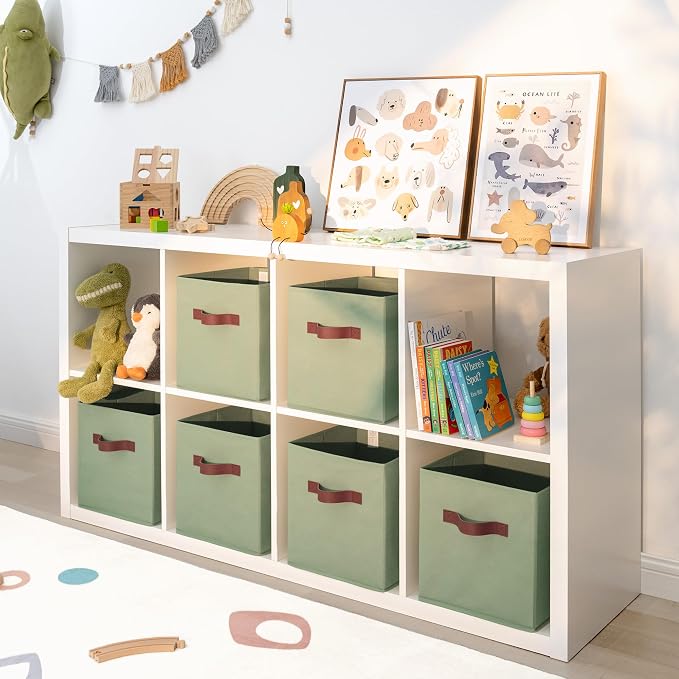 GRANNY SAYS 11 Inch Fabric Storage Cubes, Sage Green | Collapsible Cube Storage - Image 2