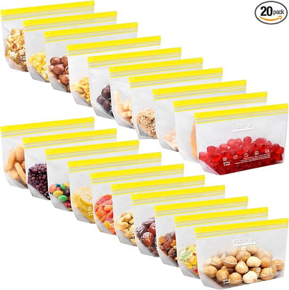 SPLF 20 Pack Reusable Snack Bags Dishwasher Microwave Safe, BPA Free Extra by SPLF