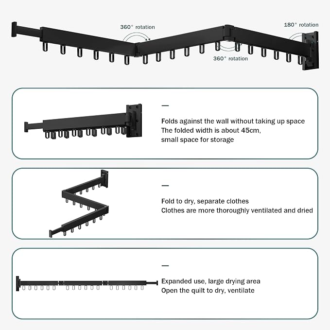 Clothes Drying Rack, Wall Mounted Space-Saver, Retractable, Collapsible - Image 3