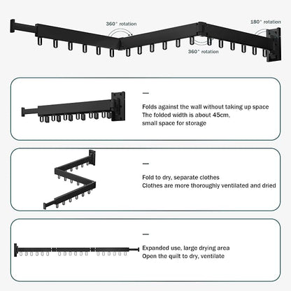 Clothes Drying Rack, Wall Mounted Space-Saver, Retractable, Collapsible - Image 3