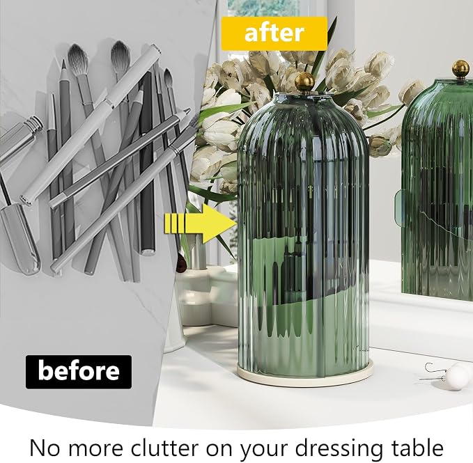 Makeup Brush Holder with Dustproof Cover 360 Rotating Makeup Brush Organizer - Image 6