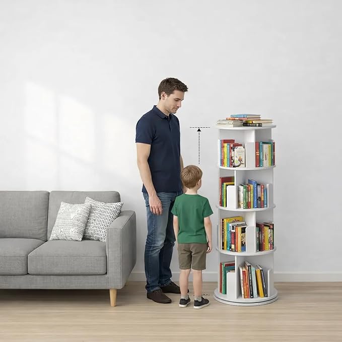 Toki 4-Tier 360 Rotating Bookshelf, Spinning Bookshelf Tower, Revolving Bookcase - Image 4
