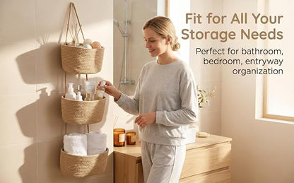 3-Tier Over the Door Hanging Basket, Cotton Rope Woven Decorative Hanging - Image 7