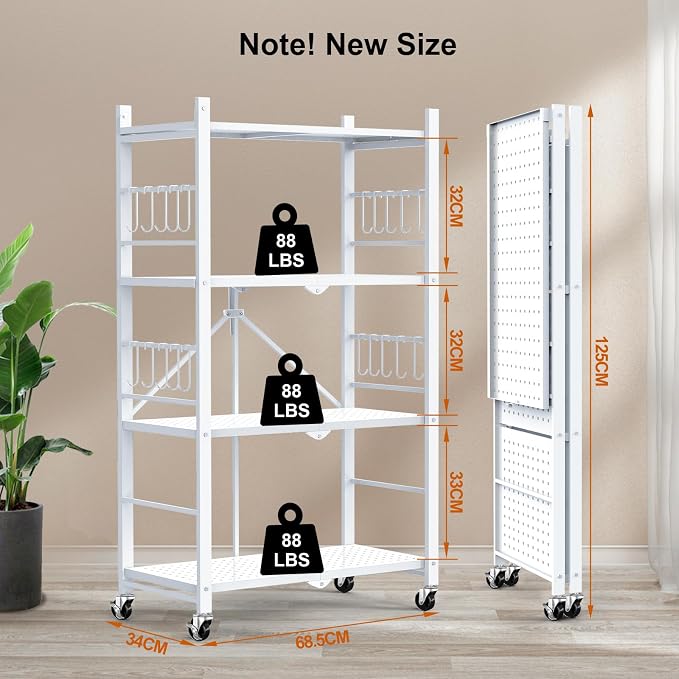 Himix Storage Shelves with 20 Hooks, 4-Tier Foldable Shelves - Image 3