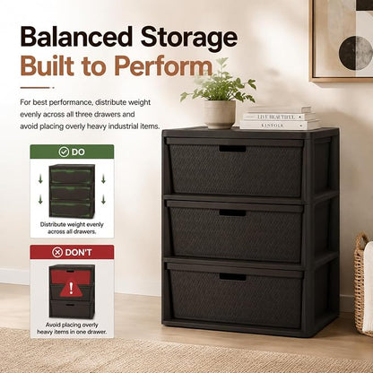 Wide 3 Drawer Plastic Storage Tower Organizer, Tool-Free Assembly Drawer Unit - Image 8