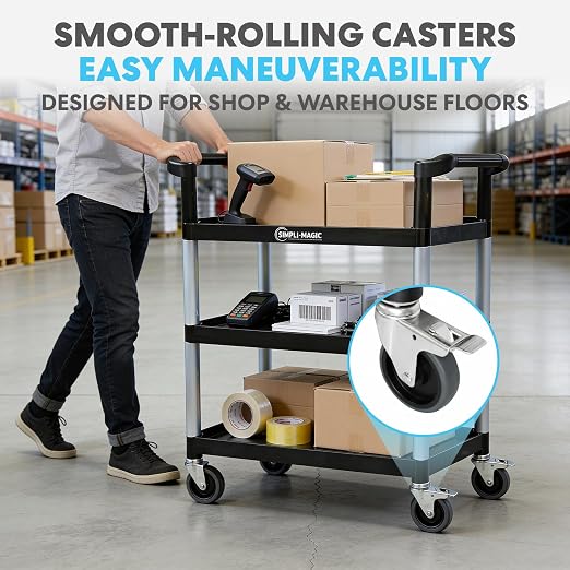 Simpli-Magic Rolling Utility Cart on Wheels, Heavy Duty Multi-Purpose Service - Image 3
