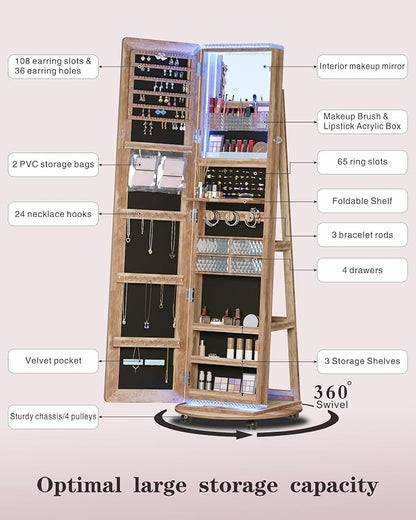 Full Length Mirror with Storage, Standing Mirror Jewelry Cabinet with 3 Color - Image 7