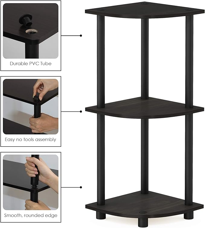 Furinno TURN-N-TUBE Corner Shelf, 3-Tier Corner Bookshelf, Display Storage - Image 4