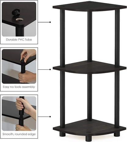 Furinno TURN-N-TUBE Corner Shelf, 3-Tier Corner Bookshelf, Display Storage - Image 4