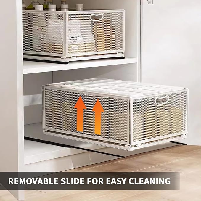Sliding Cabinet Basket Organizer Drawer Self Adhesive Slide out Pantry Shelves - Image 9