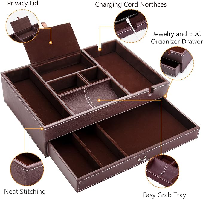 Baoyun Valet Tray for Men, 2 Layers Nightstand Organizers for Men and Women - Image 4