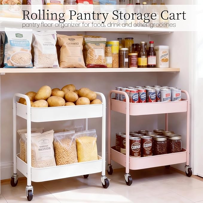 Pink 2 Tier Rolling Cart Metal - Image 4