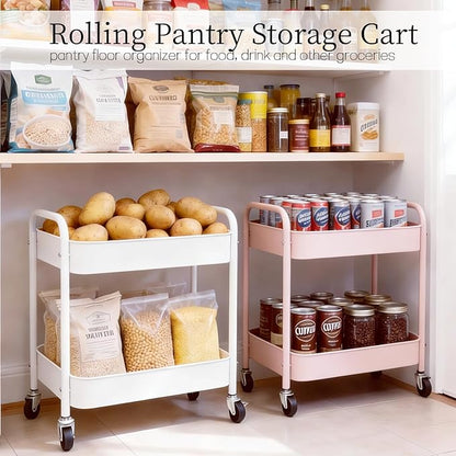 Pink 2 Tier Rolling Cart Metal - Image 4