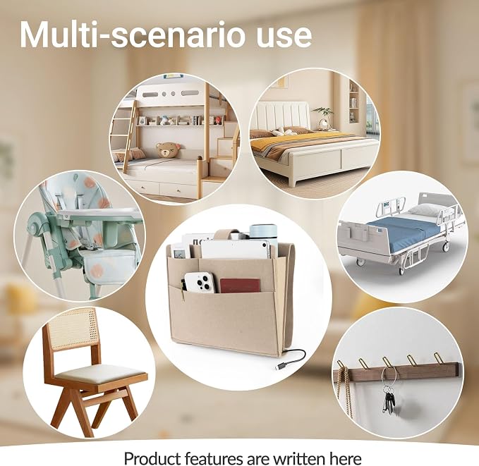 Seefoo Bedside Caddy, Large Bed Caddy Organizer - Image 7
