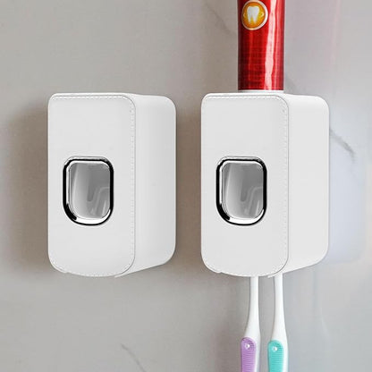 2 Slot Toothbrush Holder and Toothpaste Dispenser Wall Mounted, Automatic by LUEXBOX