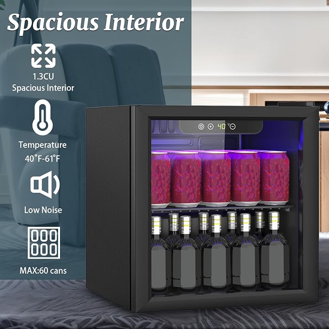 Compact 60 Can/1.3 Cu.Ft Mini Fridge - Image 4