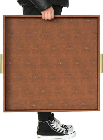HofferRuffer Extra Large Square Serving Tray, Elegant Faux Leather Ottoman Tray - Image 5