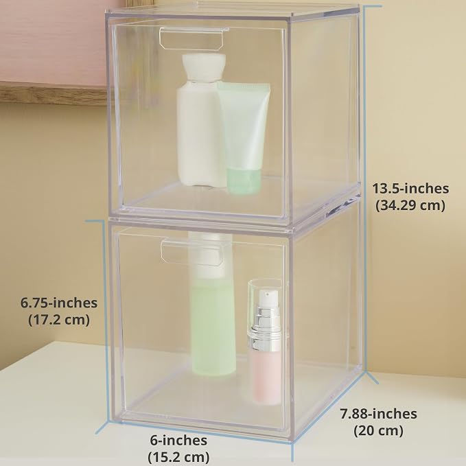 STORi Audrey Stackable Bin Clear Plastic Organizer Drawers | 2 Piece Set | - Image 3