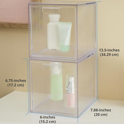 STORi Audrey Stackable Bin Clear Plastic Organizer Drawers | 2 Piece Set | - Image 3