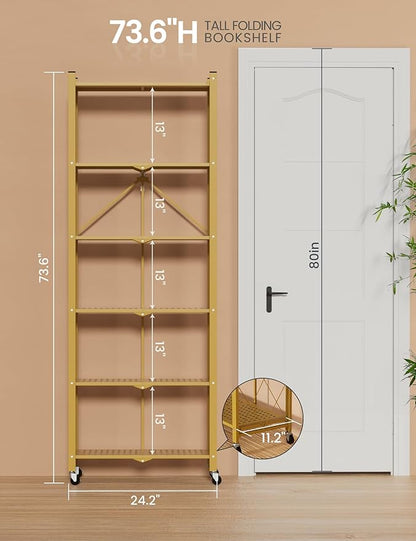 ALANNG 73.6 Inch Folding Bookshelf, 6 Tier Metal Bookcase and Bookshelves | - Image 3
