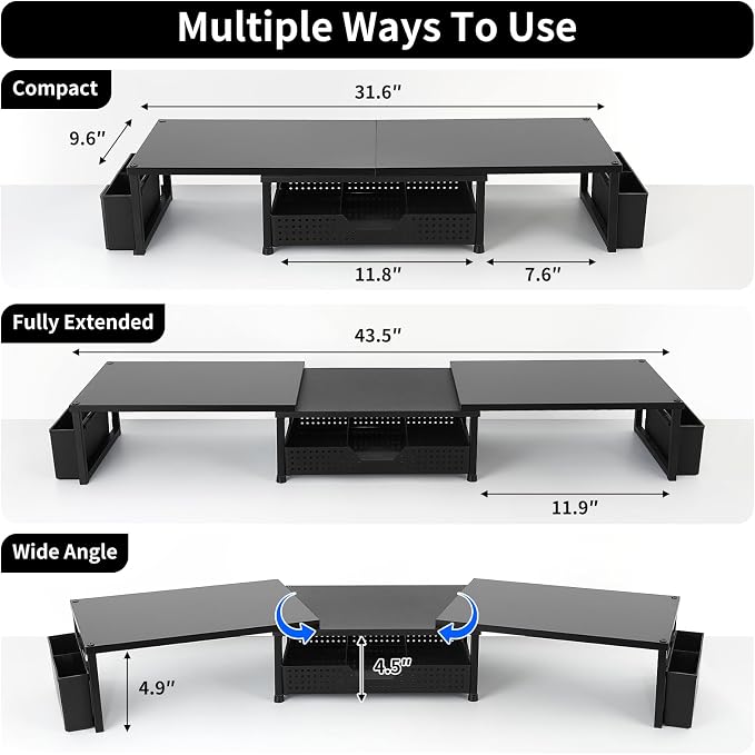 OPNICE Wood Desk Organizers and Accessories, Dual Monitor Stand Riser - Image 6