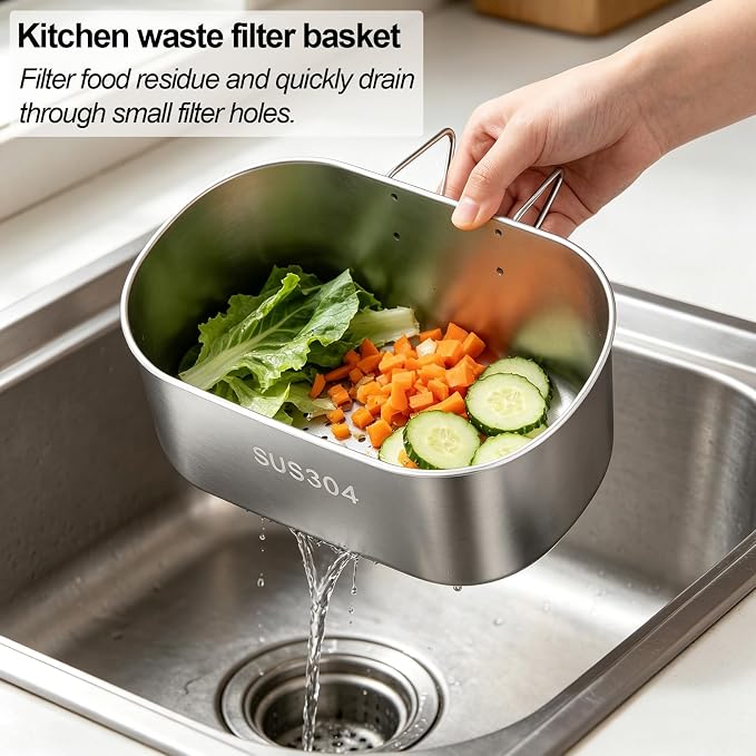 Stainless Steel Sink Drain Strainer Basket, Quick Drain Hanging Sink Strainer - Image 6