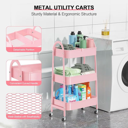 EAGMAK 3 Tier Utility Rolling Cart, Metal Storage Cart - Image 2