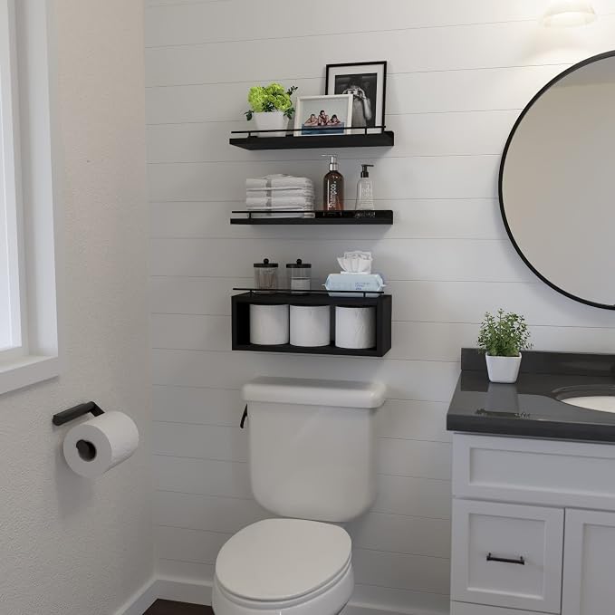 Floating Shelves for Wall with Cube Shelf, Wall Shelves with Metal Rail for - Image 4