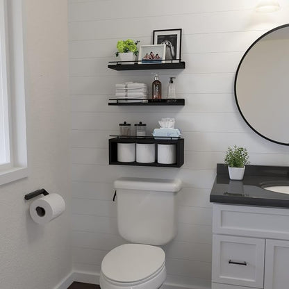 Floating Shelves for Wall with Cube Shelf, Wall Shelves with Metal Rail for - Image 4
