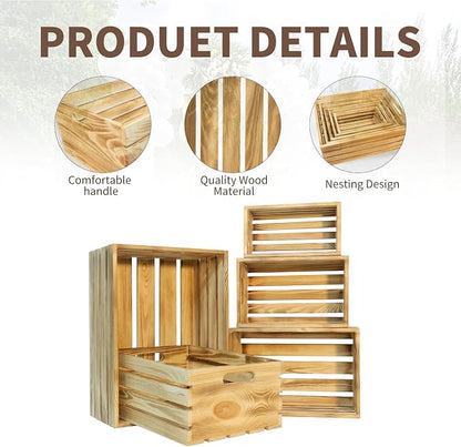 5 Pcs Wooden Crates for Display, Nesting Wood Crate for Storage, 5 Size | - Image 4