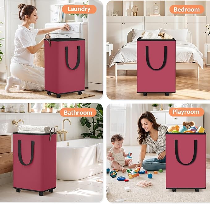 SpaceTrove Laundry Basket with Wheels, Collapsible Laundry Baskets, Laundry - Image 6