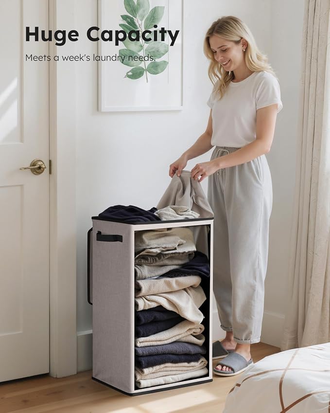 SOLEDI Laundry Hamper with Lid 90L Large & Tall Collapsible Laundry Basket - Image 3