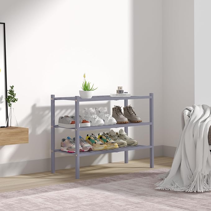 3 Tier Bamboo Shoe Rack for Closet Free Standing Wood Shoe Shelf Storage - Image 7
