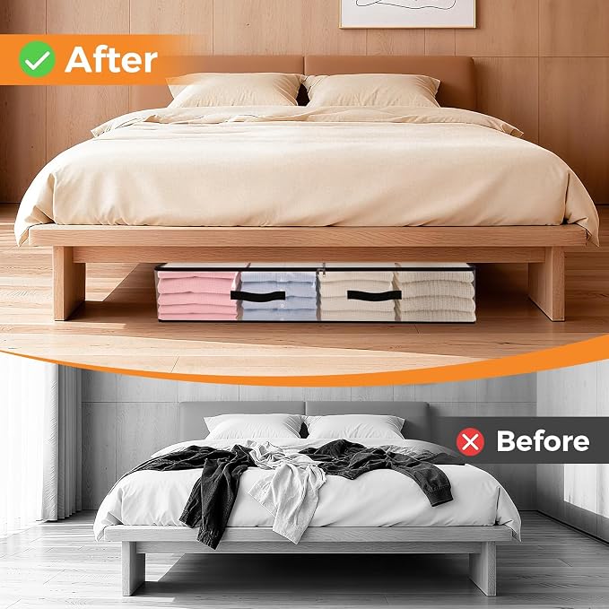 4 Pack Under Bed Storage Bags, 90L Foldable Clear Storage Containers - Image 6