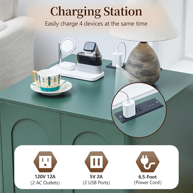 Bed Side Table Set of 2 with Charging Station, Mid Century Modern Nightstand - Image 3
