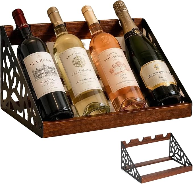 Countertop Wine Rack Display, Wine Bottle Holder, Wood Metal Combination Wine by Unknown
