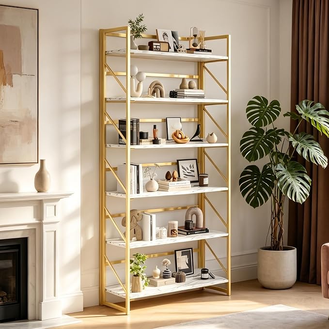 JSB 6 Tier No Assembly Folding Bookshelf, 30.7" Wide Foldable Storage Bookcase - Image 7