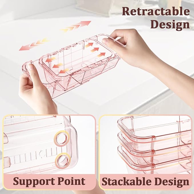 14 Pcs Adjustable Clear Drawer Organizer, Extendable Vanity Storage Bins - Image 4