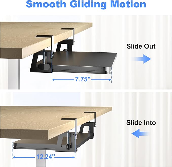 Keyboard Tray Under Desk Large C-Clamp 25.6” x 11.8” Slide-Out Platform - Image 3