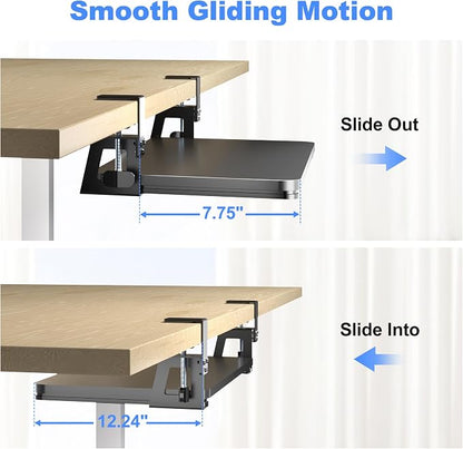 Keyboard Tray Under Desk Large C-Clamp 25.6” x 11.8” Slide-Out Platform - Image 3