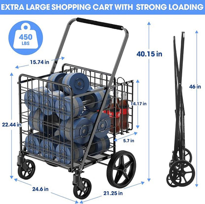 450lbs Capacity Shopping Cart, Upgrade Huge Grocery Cart on Wheels | Heavy Duty - Image 2