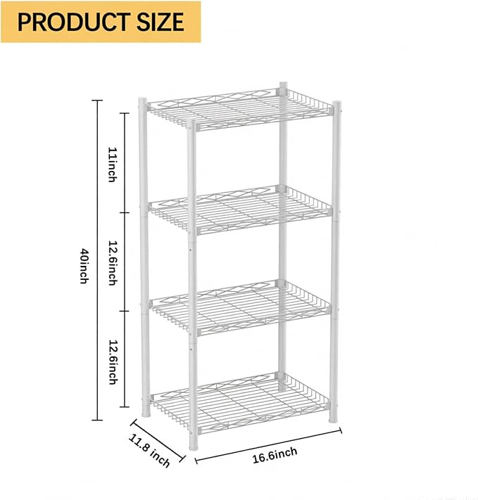VETALLO 4 Tier Wire White Shelf | Storage Rack, Utility Corner Organizer - Image 3