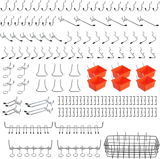 Pegboard Organizer Accessories Kit 155 PCS, Peg Board Hooks Assortment by ENJOYWOOD