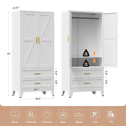 71" Tall Metal Wardrobe Cabinet - Image 3