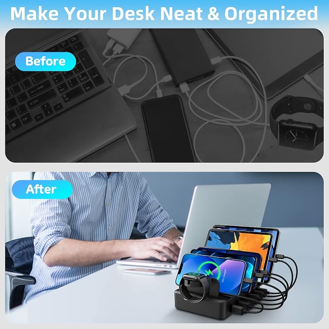 Charging Station for Multiple Devices, CREATIVE DESIGN 50W 6 Ports USB Charger - Image 2