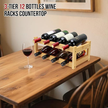Bamboo Wine Rack, 2-Tier 8 Bottles Wine Storage Cabinet Shelf, Easy-Assembly - Image 2