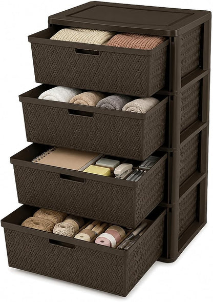 Wide 4-Drawer Plastic Storage Tower, Cross-Weave Floor Cabinet, tool-free by Unknown