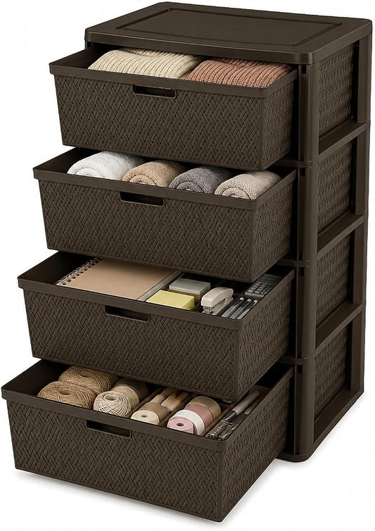 Wide 4-Drawer Plastic Storage Tower, Cross-Weave Floor Cabinet, tool-free by Unknown