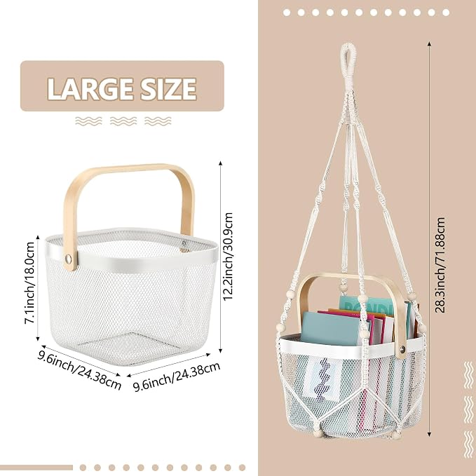 2 Sets Hanging Fruit Baskets for Kitchen 2 Size Metal Wire Mesh Basket - Image 3