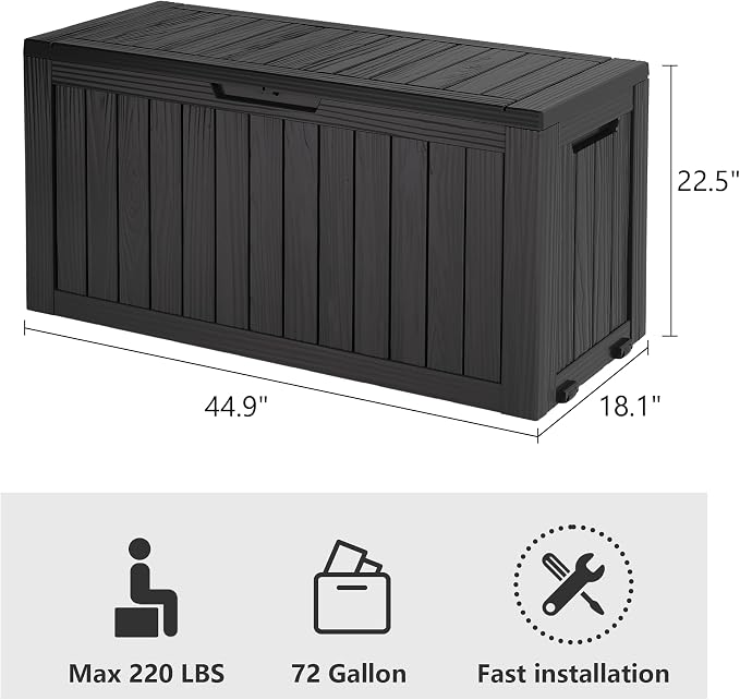 72 Gallon Deck Box Lockable Resin Outdoor Storage Box waterproof Outdoor - Image 2